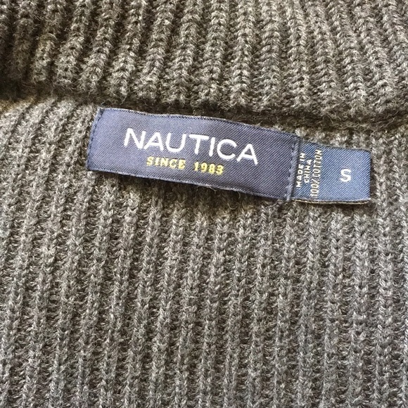 Nautica Gray Cardigan Sweater Mock Neck Button Up Small - Picture 8 of 9